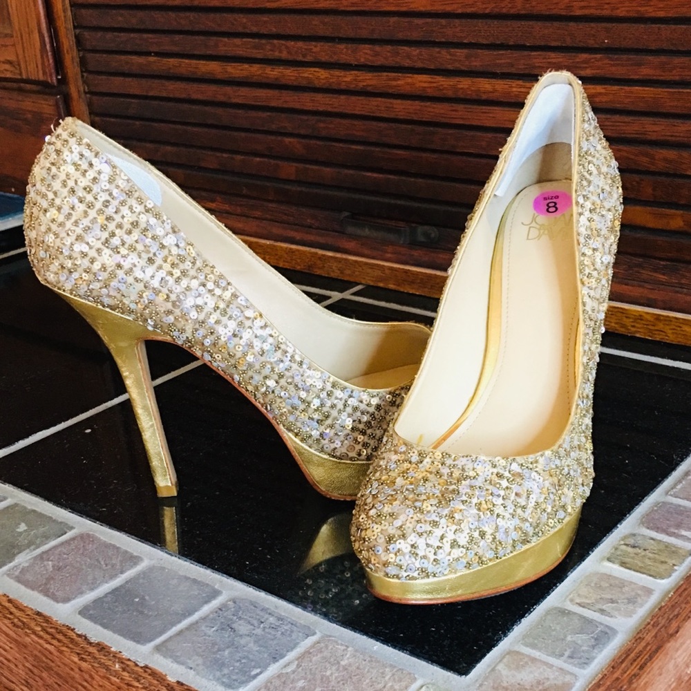 Gold glitter heels